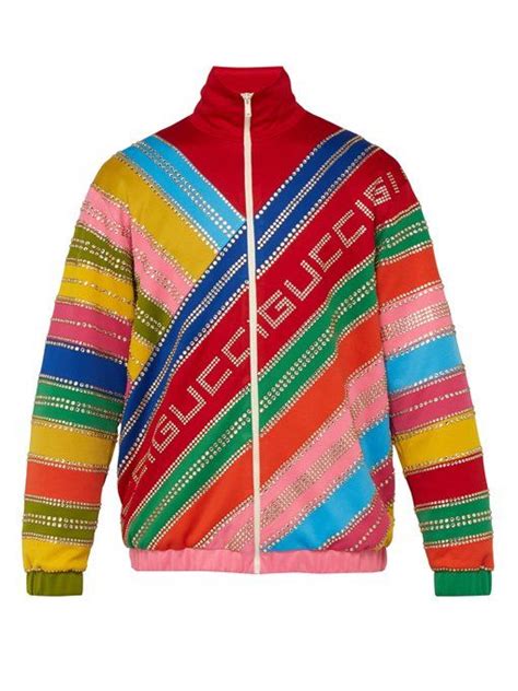Gucci Crystal Embellished Striped Bomber Jacket Gucci Cloth