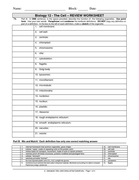 Processing, packaging and transporting or secretion of the proteins to their target organs. 16 Best Images of Cells And Their Organelles Worksheet ...