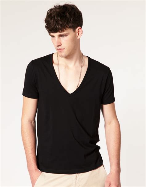 Lyst Asos T Shirt With Deep V Neck In Black For Men