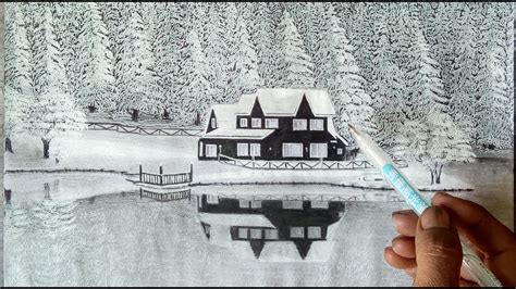 Snowfall Landscape Drawingwinter Season Scenery Ice Place Drawing By