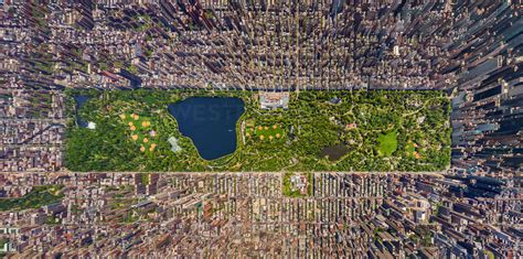 Aerial View Above The Central Park At Manhattan New York Usa Stock Photo