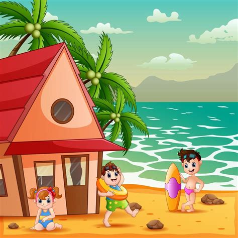 Summer Vacation With Children Playing At The Beach 6951613 Vector Art