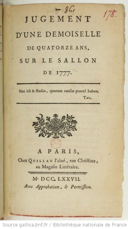 Jugement Dune Demoiselle De Quatorze Ans Sur Le Sallon De 1777 Gallica