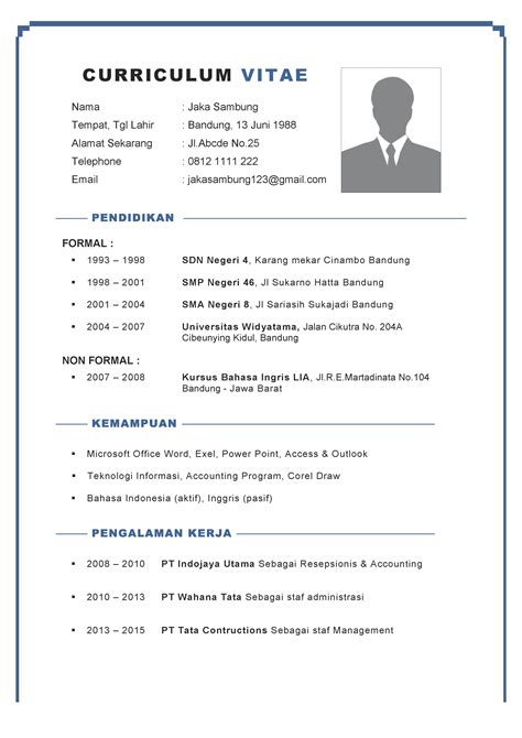Sebagian besar contoh cv lamaran kerja yang ada saat ini terkesan datar dan kurang menarik sehingga pihak hrd tidak tertarik untuk menggali informasi mengenai orang tersebut. Referensi Contoh Resume Belum Ada Pengalaman Kerja Terbaru ...