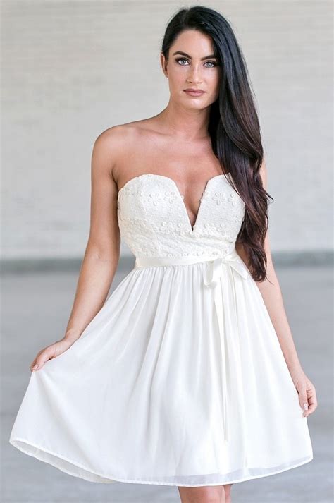 Ivory Strapless Lace Dress, Cute Ivory Rehearsal dinner dress, Ivory Bridal Shower Dress Lily ...
