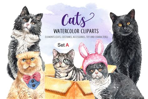 Cat Lover Watercolor Cliparts, Pet watercolor (405841) | Illustrations