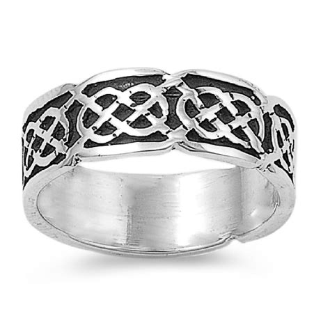 925 Sterling Silver Celtic Gaelic Pagan Op Art 7mm Ring Lead And