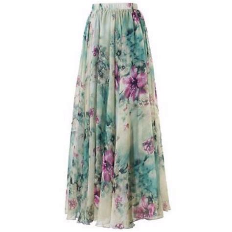 Chiffon Pleated Floral Print Women Long Skirts Floral Maxi Skirt