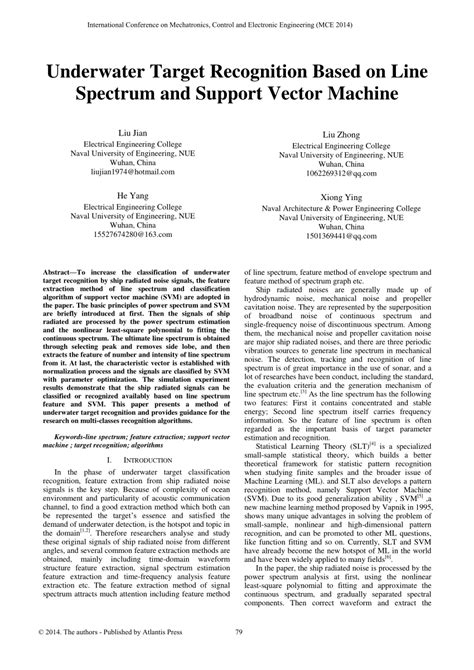 (PDF) Underwater Target Recognition Based on Line Spectrum and Support