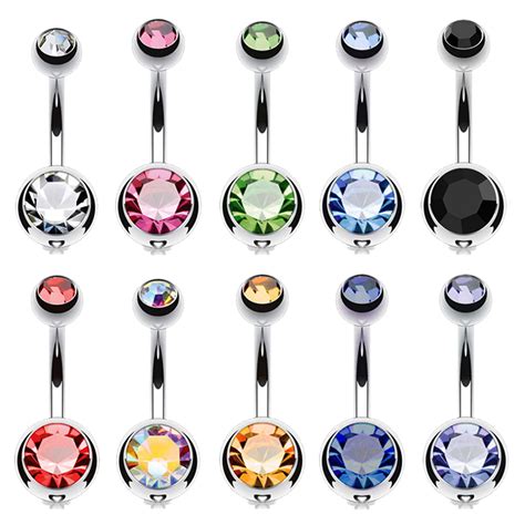 BodyJ You PC Belly Button Ring Double CZ Stainless Steel G Navel Jewelry Set EBay