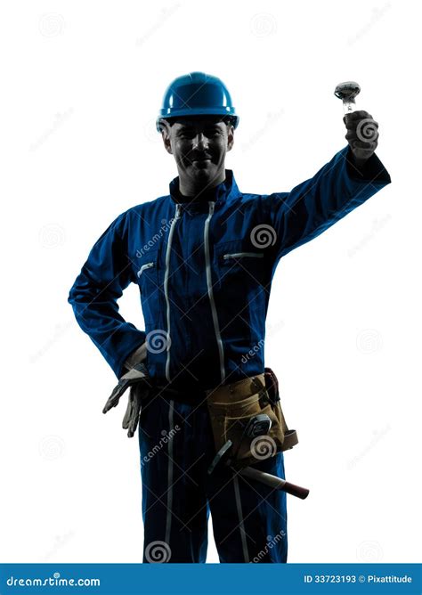 Man Electrician Holding Light Bulb Silhouette Stock Image Image Of