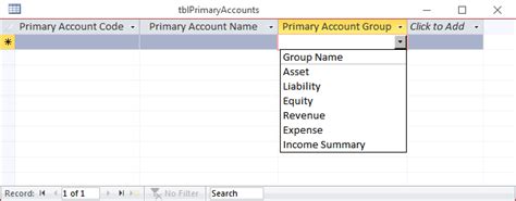 Creating Master Table For Chart Of Primary Accounts