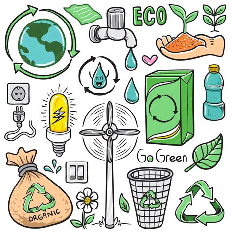 Conjunto De Vector Dibujado A Mano Dibujos Animados Eco Reciclar