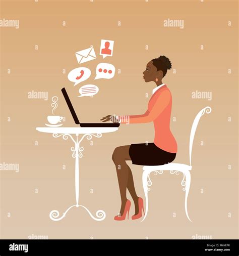 African American Office Worker Or Business Woman Working On Laptop