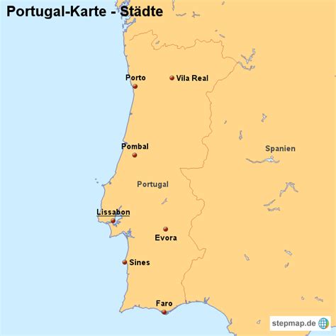 It is centred on lisbon, the capital. StepMap - Landkarte Portugal (Karte mit Städten ...