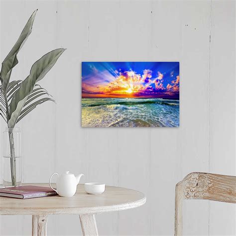 Purple And Blue Beach Sunset Wall Art Canvas Prints Framed Prints