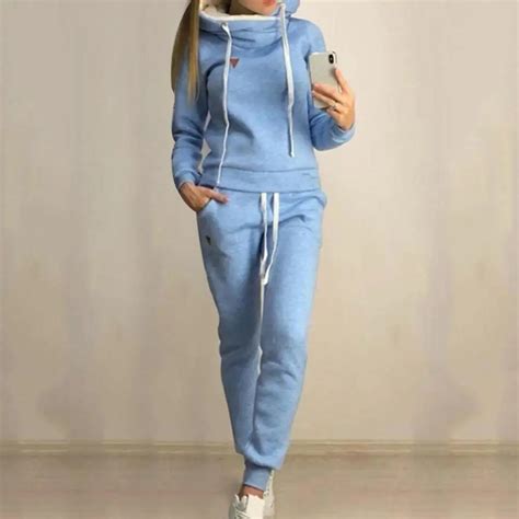 tracksuit women 2pcs jogging suits for women suit solid color tracksuits fleece lined hoodies
