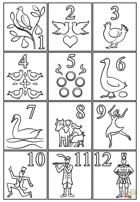 12 Days of Christmas coloring page from Christmas Animals category