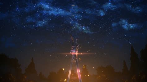 Sword Art Online Sword Night Sky Stars Weapon Anime Yuuki