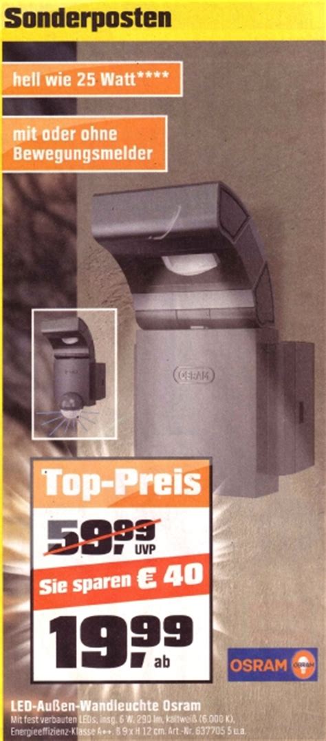 Die außenwandleuchte verfügt über ein manuell schwenkbares leuchtpanel und die sensorfunktion kann mittels schalter abgestellt. Osram-LED-Außen-Wandleuchten bei OBI: Günstige Preise ...