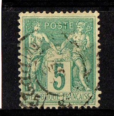 Souq France 1876 Rare Old Stamp 5 Franc Greenish Blue Uae