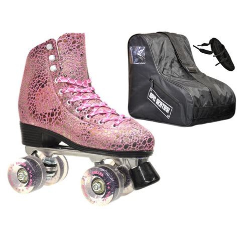Shop Epic Sparkle Pink Metallic High Top Quad Roller Skates Package