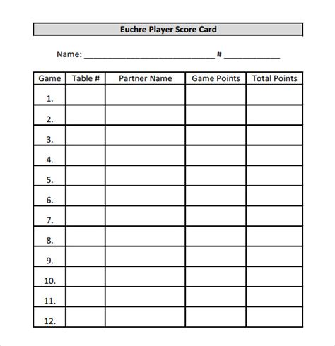Printable Euchre Score Cards Printable Word Searches