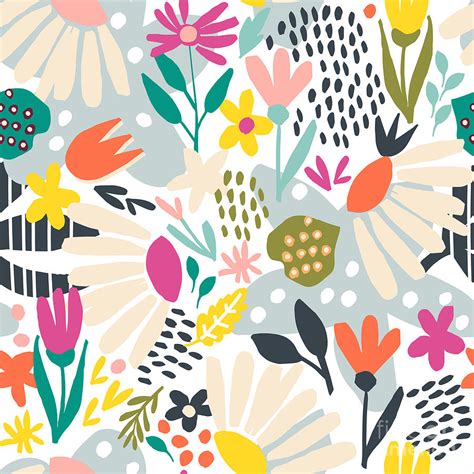 Seamless Pattern With Hand Drawn Flowers Digital Art By Yulia337 Fine