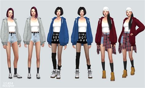 Hoodie With Crop Top후디와 크롭탑여자 의상 Sims4 Marigold 심즈 4 크롭탑 의상