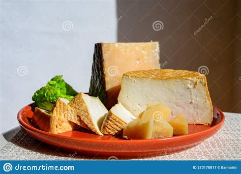 Spanish Cheeses Collection Pieces Of Smoked And Old Matured Goat