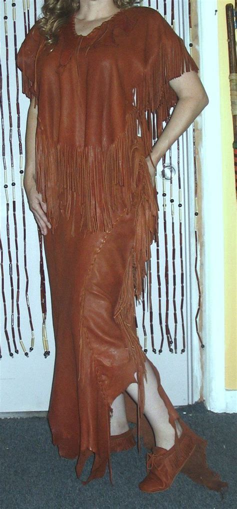 Artisan Made Genuine Deerskin Leather Native American Style Ensomble Buckskin Wedding Dress 2