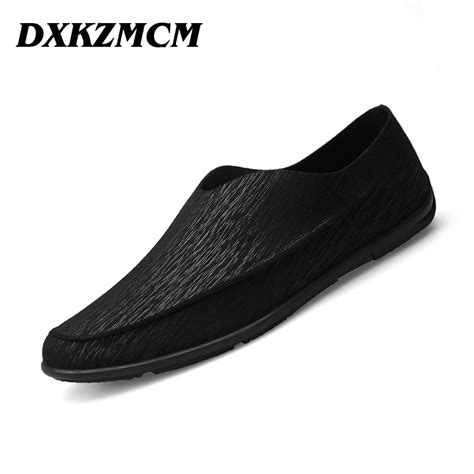 Dxkzmcm Summer Flats Shoes Men Loafers Genuine Leather Casual Shoes Men