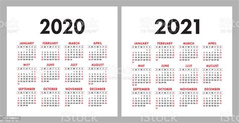 Calendar 2020 2021 Square Vector Calender Design Template English