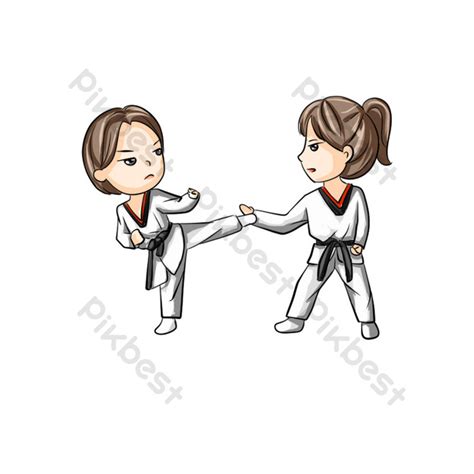 Taekwondo Drawing Cartoon Cute Q Version Anime Girl Girls Fight Offense