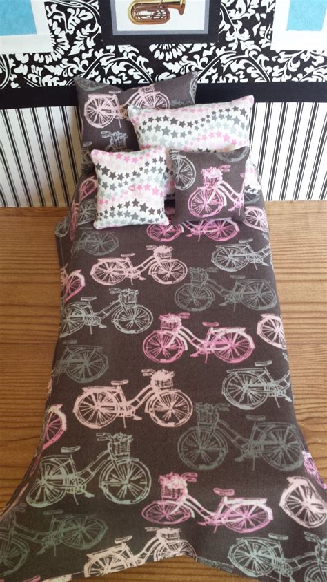 Bicycle Print Fashion Doll Bedding In Pink And Grey By Creativelyellie