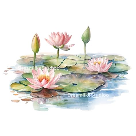 Watercolor Water Lily Clipart Waterlilies Clipart Commercial Use