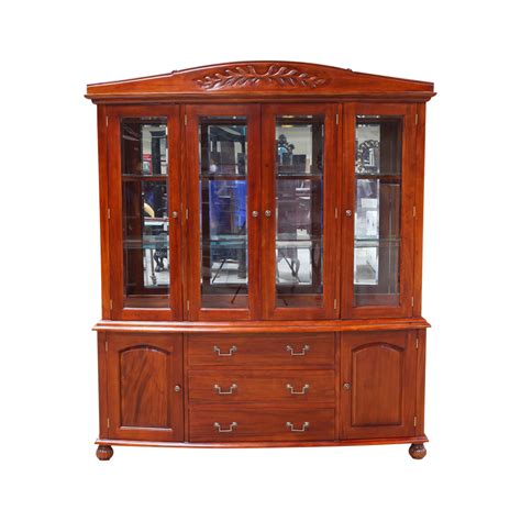 Solid Mahogany Wood Display Cabinet With Glass Doors Buffet