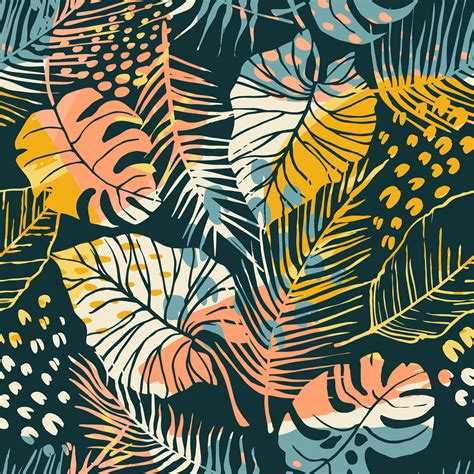 Abstract Creative Seamless Pattern With Tropical Plants And Artistic Background 632664 Vector