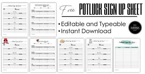 Free Printable Potluck Sign Up Sheet Editable