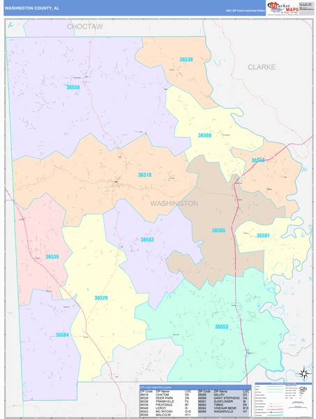 Washington County Al Wall Map Color Cast Style By Marketmaps