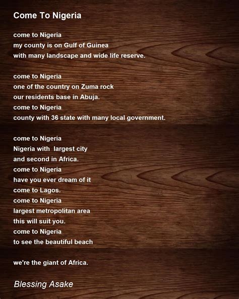 Come To Nigeria Come To Nigeria Poem By Blessing Asake
