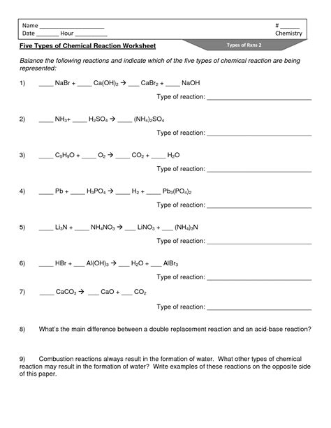 Check to see whether there are the same numbers and types of atoms on both. 16 Best Images of Types Chemical Reactions Worksheets ...