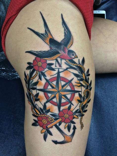 Compass Sparrow Traditional Compass Tattoo Traditional Tattoo Design