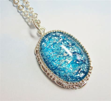 Blue Opal Necklace Pendant Rare Vintage Glass Aqua Blue Fire Etsy