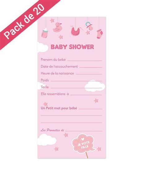 Cartes Pronostics Pour Baby Shower Fille Olili