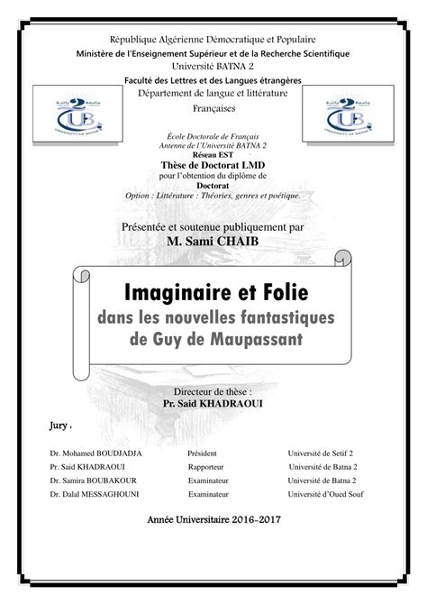 (PDF) Imaginaire et Folie dans les nouvelles fantastiques de Guy de