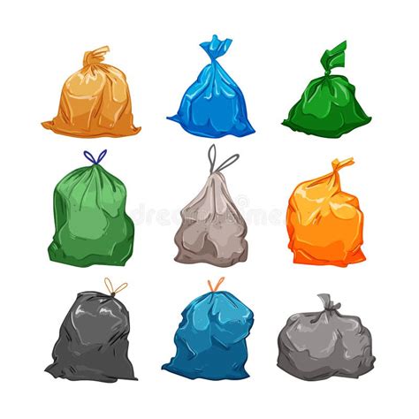 Trash Bag Set Cartoon Vector Illustration Stock Illustration