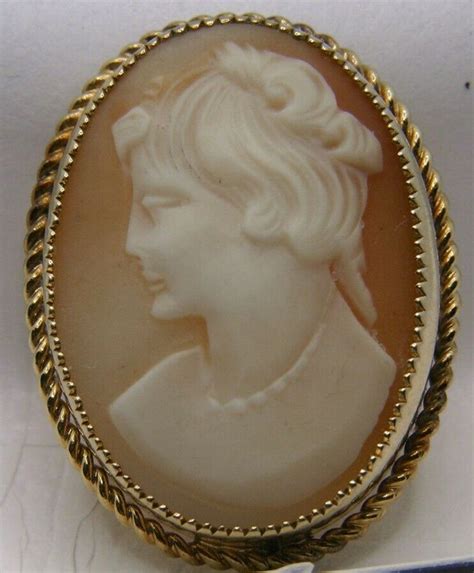 Vintage Gold Filled Carved Shell Left Facing Cameo Brooch Signed Ppc