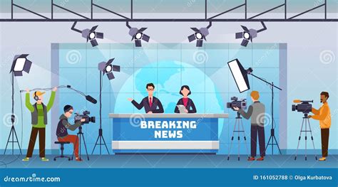 Live News Broadcasting Production Studio Mass Media Television With