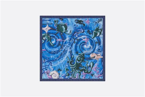 Dior And Kenny Scharf Bandana Blue Silk And Cotton Accessories Men